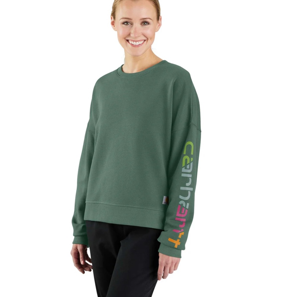 Carhartt Womens TENCEL™ FIBER SERIES LOOSE FIT SLEEVE GRAPHIC SWEATSHIRT L Green